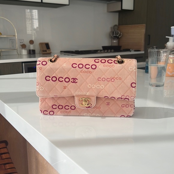 Chanel Pink Coco Print Medium Classic Flap Bag